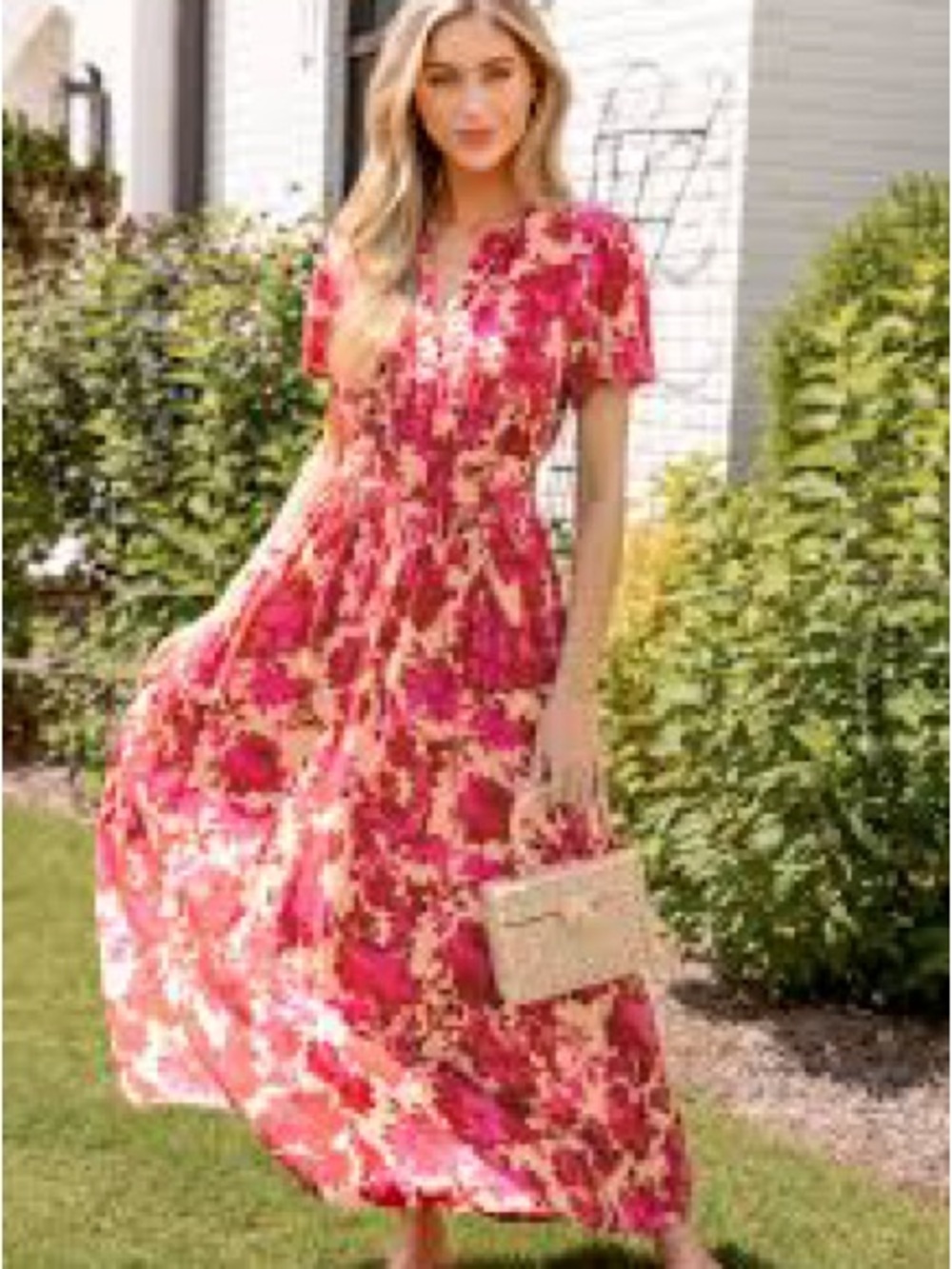Cupshe Floral Pink Short-Sleeve Maxi Dress